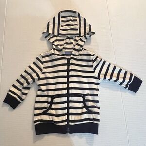 Bout'chou  Navy‎ & White Striped Hooded Zip Up Baby Cardigan Size 9 Months